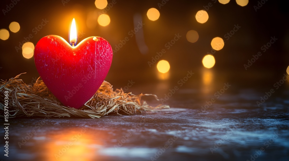 Fototapeta premium Romantic Heart Candle Light Bokeh Background