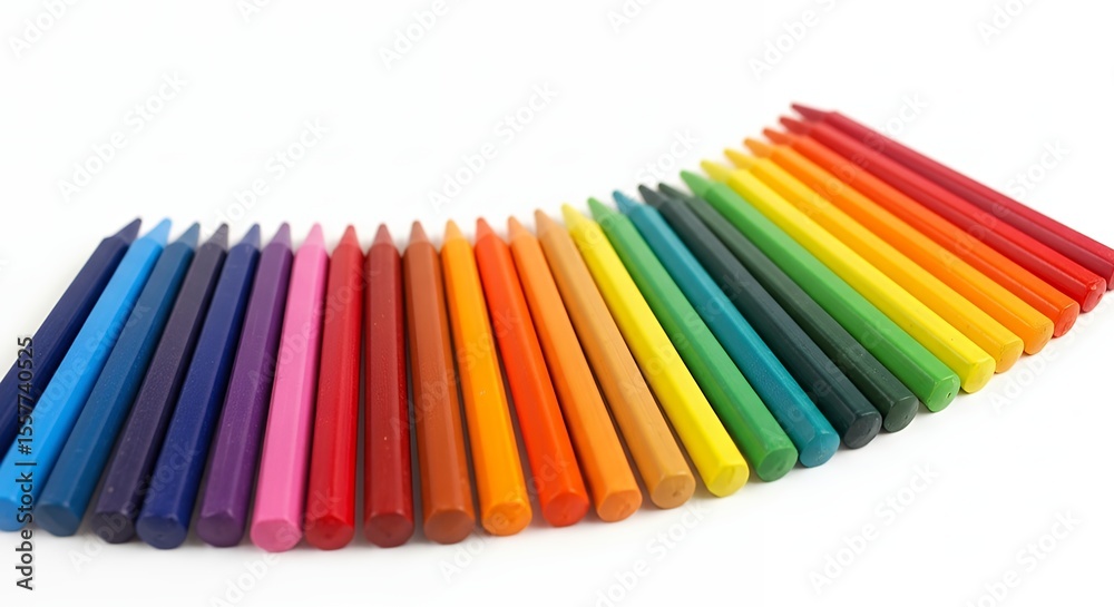 Fototapeta premium Coloring Crayons Arranged in Rainbow Order on White Background
