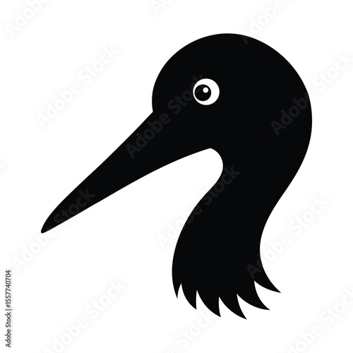 Stork bird head narrow beak silhouette vector illustration.