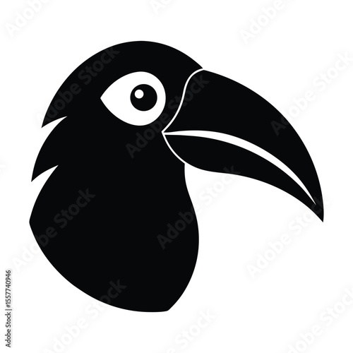 Toucan bird head large beak silhouette vector illustration.
