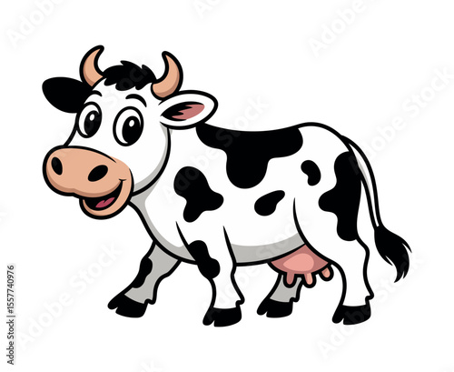 Cartoon Illustration of a Happy Black and White Cow with a Smiling Face Cute cartoon cow large eyes happy expression cow cartoon illustration
