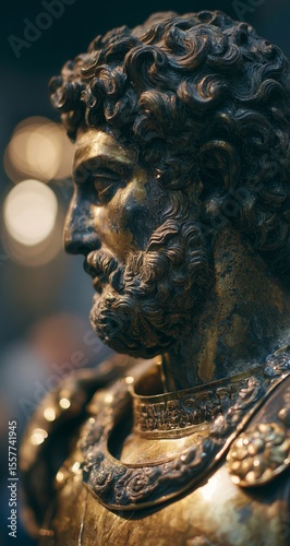 Ancient Greek Sculpture of a Warrior Museum Close-Up Artistic Environment Side View Historical Interpretation