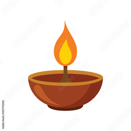 Lit Clay Diya Oil Lamp Icon Illustration