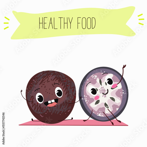 Cherry, fruit, dogwood, cornelian, cornus, funny cheerful characters. Vector hand drawn  illistration.
