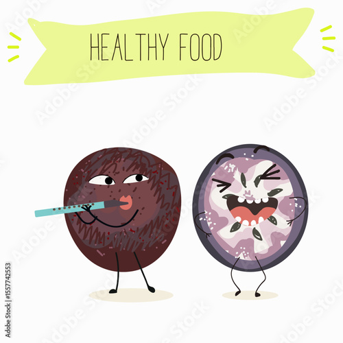 Cherry, fruit, dogwood, cornelian, cornus, funny cheerful characters. Vector hand drawn  illistration.