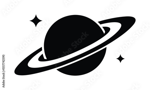 Saturn with sparkle silhouette vector, Saturn icon, Cosmos and planet vector illustration