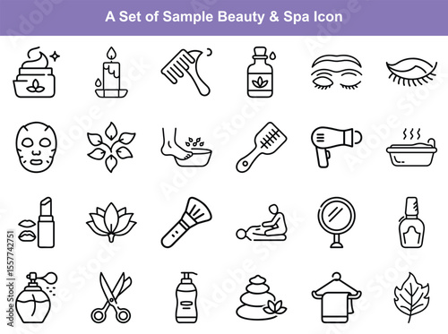 Spa & Beauty Treatment Icons Outlined Vector Graphics for Wellness, Skincare, and Cosmetic Procedures