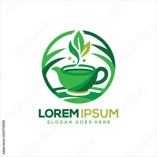 Organic Green Tea Logo Design – Eco-Friendly Teapot Emblem with Leaf Motif, Nature-Inspired Icon for Herbal Tea Shop or Sustainable Beverage Brand