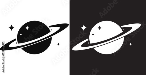 Saturn with sparkle silhouette vector, Saturn icon, Cosmos and planet vector illustration
