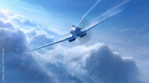 Fighter Bomber Dogfight Battle in the Clouds Aerial Combat Scene High Altitude Dynamic Viewpoint Aviation Adventure