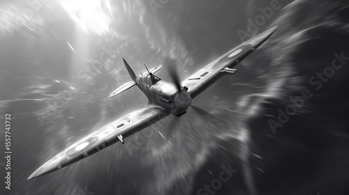 Fighter Bomber Dogfight Battle in the Skies Historical Aerial Warfare Black and White Photography
