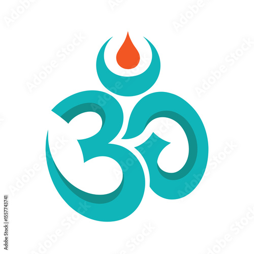 Teal Om Symbol with Orange Flame Design