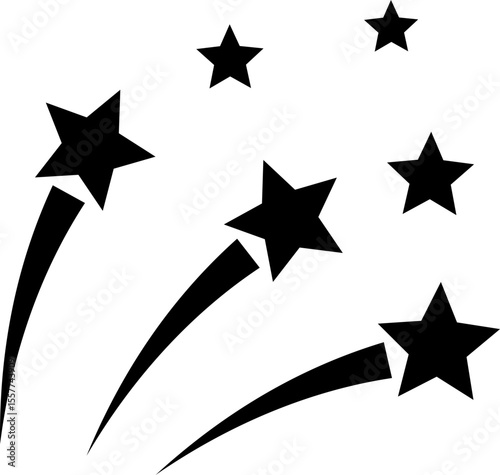 Fireworks stars icon. Shooting star or rising star icon sign isolated on transparent background. Flying star and comet with tail icon, abstract fantasy galaxy element. Vector illustration.
