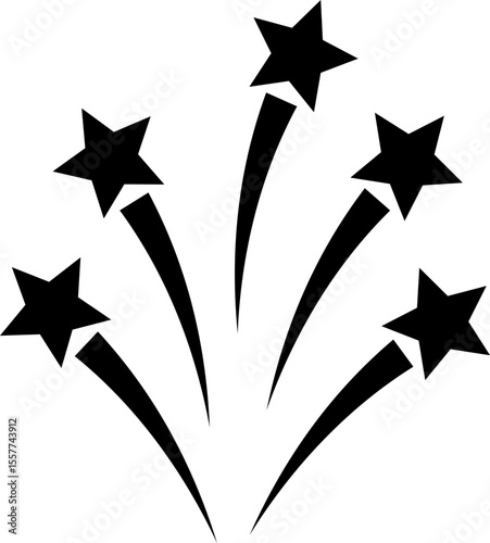 Fireworks stars icon. Shooting star or rising star icon sign isolated on transparent background. Flying star and comet with tail icon, abstract fantasy galaxy element. Vector illustration.
