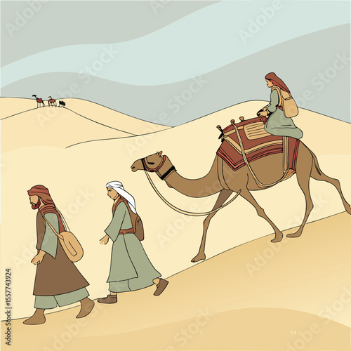 Desert Camel Caravan Muslim Islamic Culture Illustration