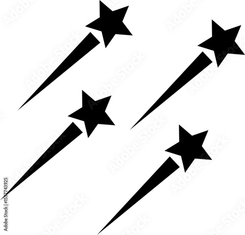 Fireworks stars icon. Shooting star or rising star icon sign isolated on transparent background. Flying star and comet with tail icon, abstract fantasy galaxy element. Vector illustration.