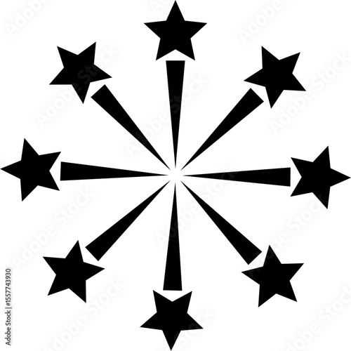 Fireworks stars icon. Shooting star or rising star icon sign isolated on transparent background. Flying star and comet with tail icon, abstract fantasy galaxy element. Vector illustration.