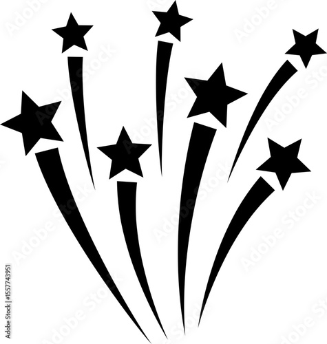 Fireworks stars icon. Shooting star or rising star icon sign isolated on transparent background. Flying star and comet with tail icon, abstract fantasy galaxy element. Vector illustration.