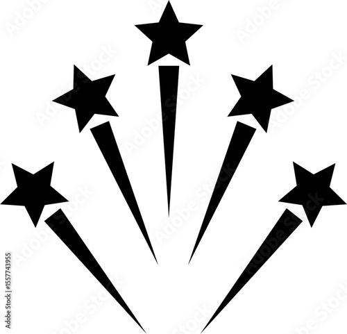 Fireworks stars icon. Shooting star or rising star icon sign isolated on transparent background. Flying star and comet with tail icon, abstract fantasy galaxy element. Vector illustration.