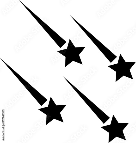 Fireworks stars icon. Shooting star or rising star icon sign isolated on transparent background. Flying star and comet with tail icon, abstract fantasy galaxy element. Vector illustration.