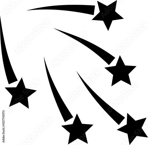 Fireworks stars icon. Shooting star or rising star icon sign isolated on transparent background. Flying star and comet with tail icon, abstract fantasy galaxy element. Vector illustration.