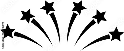 Fireworks stars icon. Shooting star or rising star icon sign isolated on transparent background. Flying star and comet with tail icon, abstract fantasy galaxy element. Vector illustration.