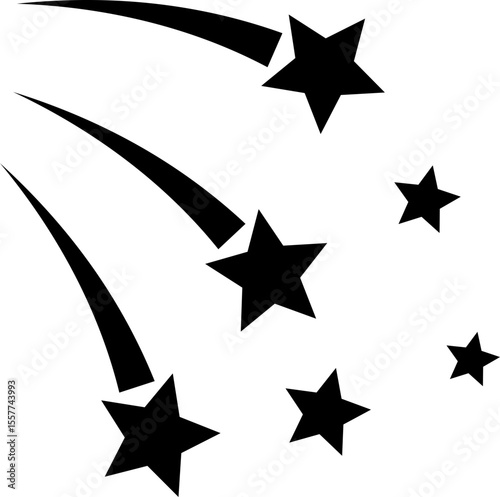 Fireworks stars icon. Shooting star or rising star icon sign isolated on transparent background. Flying star and comet with tail icon, abstract fantasy galaxy element. Vector illustration.