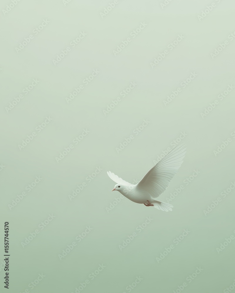 Fototapeta premium White dove symbolizes peace in realistic forest green background