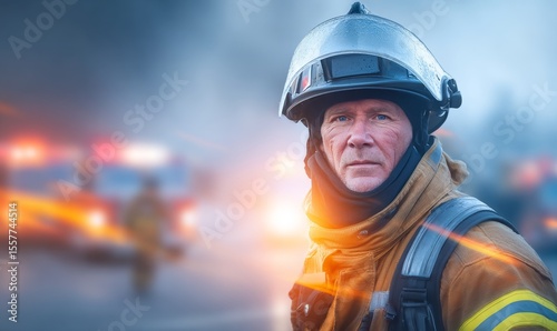 Heroic Firefighter Responds to Emergency Rescue in Urban Setting Capturing the Bravery and Dedication of First Responders