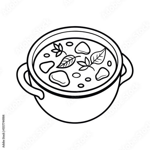 beef stew soup outline vector white background