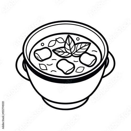 beef stew soup white outline vector drawing