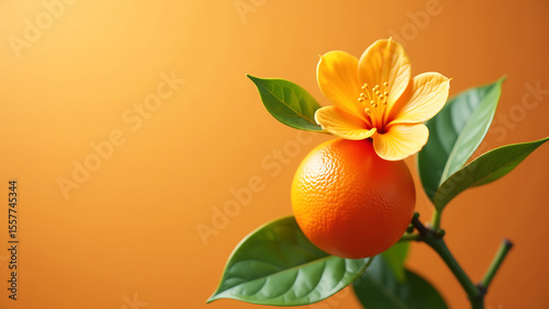 vibrant orange blossom fruit sit atop lush green stem set warm background selective focus delicate