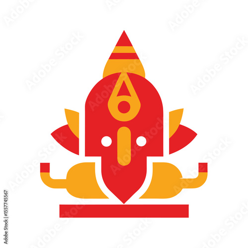 Stylized Ganesha Icon in Red and Orange