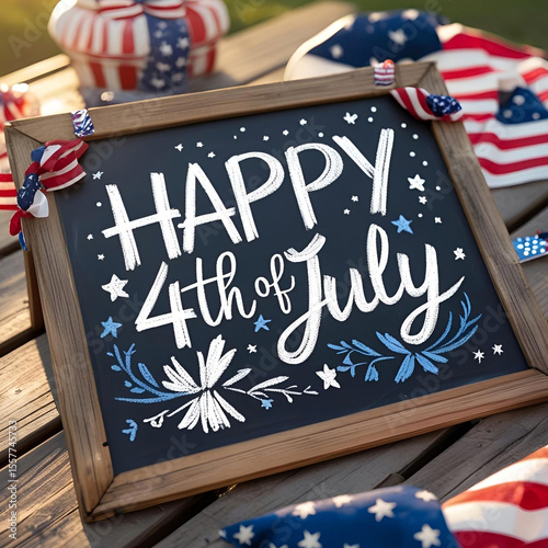 Rustic wooden background painted in faded red, white, and blue stripes with vintage script text 
