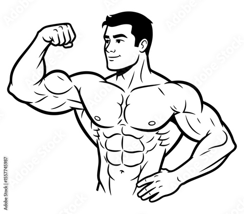 Muscular Man in Black and White Posing with Confidence and Strength