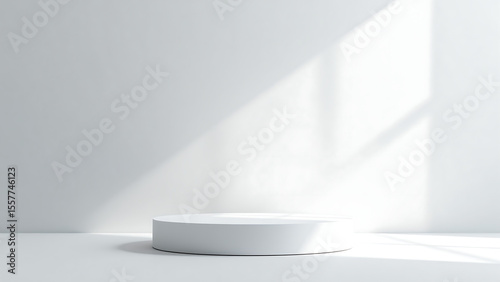 soft pastel gray background gradates pure white edges illuminating sleek silver podium clean lines serene backdrop