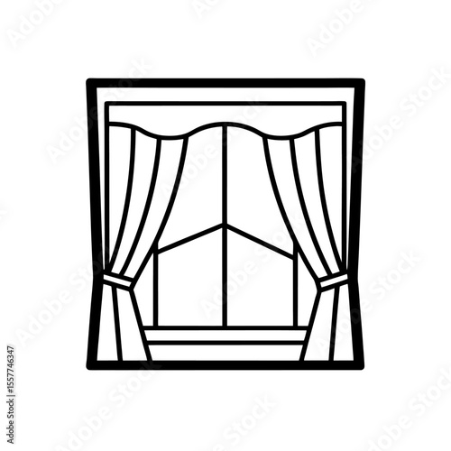 double pane window with open curtain icon