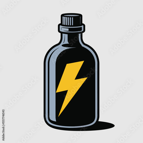 Black bottle with yellow lightning bolt symbol for energy and power