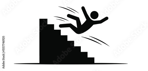 Stylized black silhouette of a person falling down stairs with motion lines