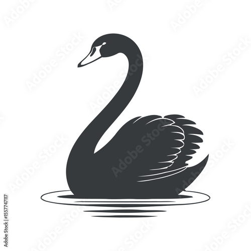 Elegant Black Swan Silhouette on Water Simple stylized silhouette black swan floating water swan black swan silhouette bird waterfowl animal logo graphic vector