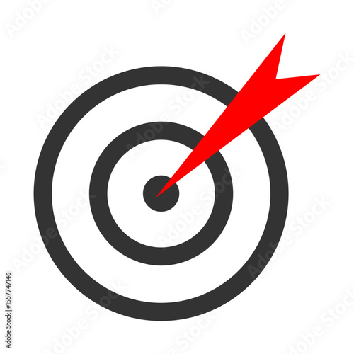 Dart Target Icon. Arrow Hitting Bullseye. Goal Achievement Symbol. Business Success, Focus, Mission Accomplished. Flat Vector Design for Website, Logo, App, UI, Presentation.