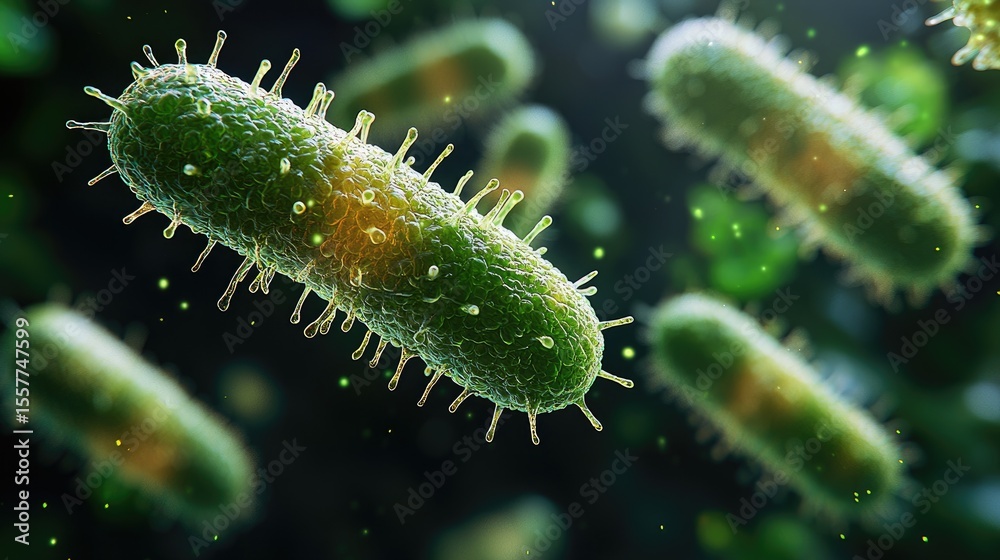 Fototapeta premium Close-up view of rod-shaped bacteria.