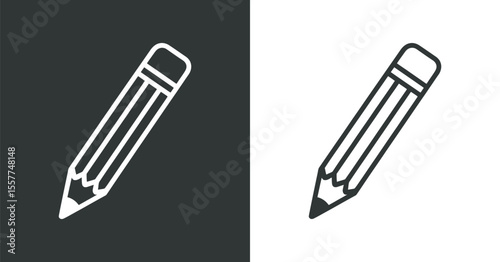 Simple black and white pencil icon on contrasting backgrounds simple line art displayed both dark gray background line art drawing writing education school