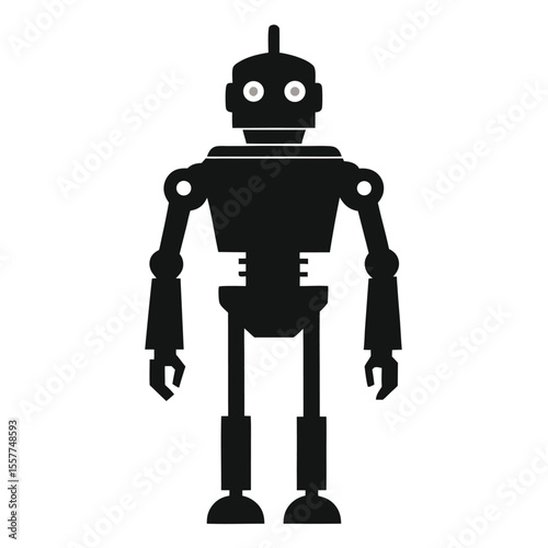 Retro style black robot standing with a simple geometric design and white eyes
