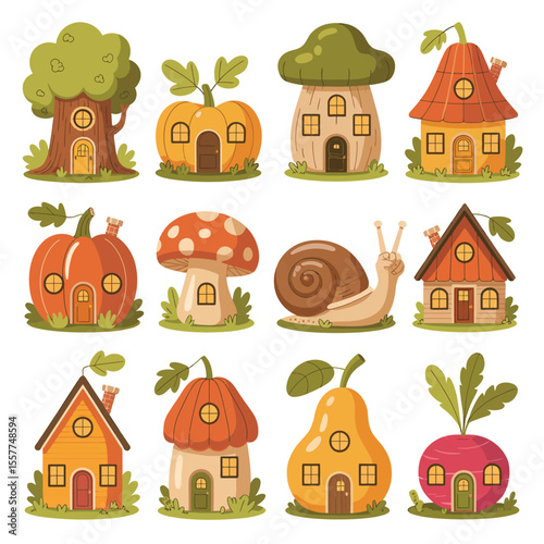 Whimsical collection of fantasy homes shaped like nature elements