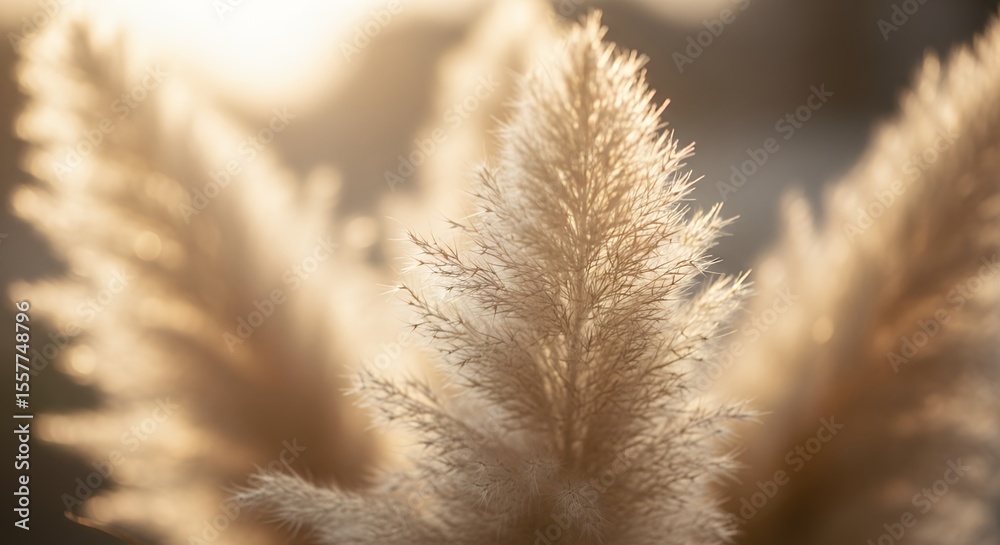 Obraz premium Pampas Grass Plume Glowing in Warm Light Close Up
