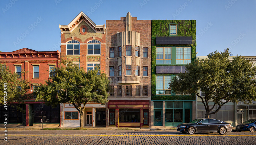 Fototapeta premium Sustainable urban renewal green building eco friendly cityscape