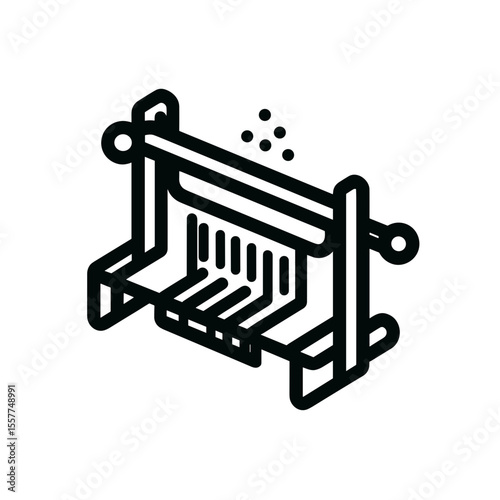Traditional weaving loom in minimalistic black line art style  