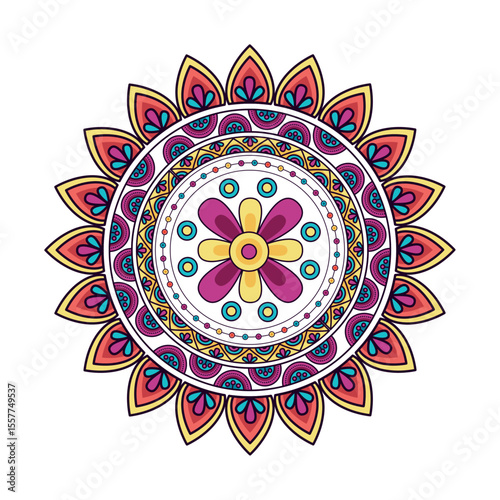 Mystical Mandala Design: A vibrant and intricate mandala, its symmetrical design adorned with a kaleidoscope of colors and patterns. The essence of meditation, spirituality.