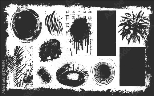 Distress old cracked concrete vector texture. Abstract black paint splatter on white background. Grunge Urban Background Texture Vector. Dust Overlay